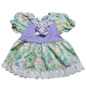 Vintage 1CZ Lavender Floral Baby Dress with Lace & Bow – Size 12M